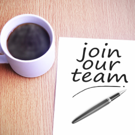 Black coffee on the table with note writing join our team